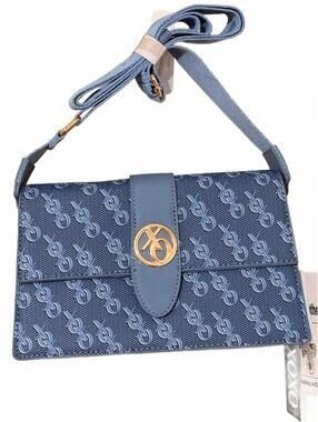 OXOX Blue Patterned Crossbody Bag with Gold-tone Hardware